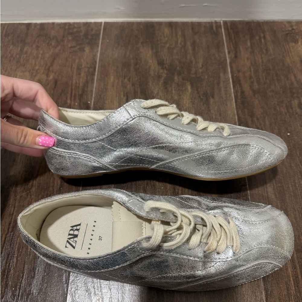 Zara Metallic Silver Women's Sneakers